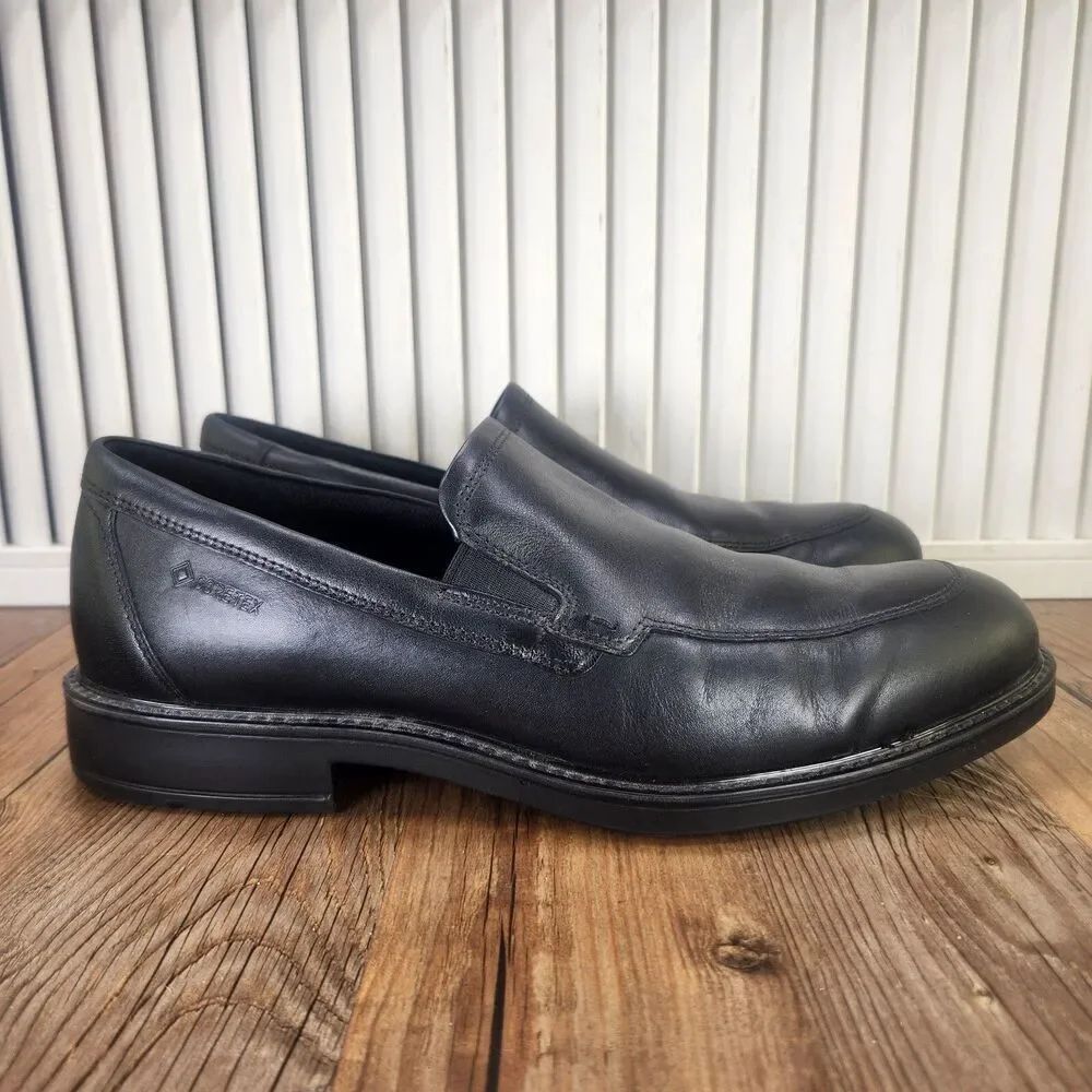 ECCO Vitrus III Gore-Tex Men's 8 Black Leather Slip-On Waterproof Loafers Shoes